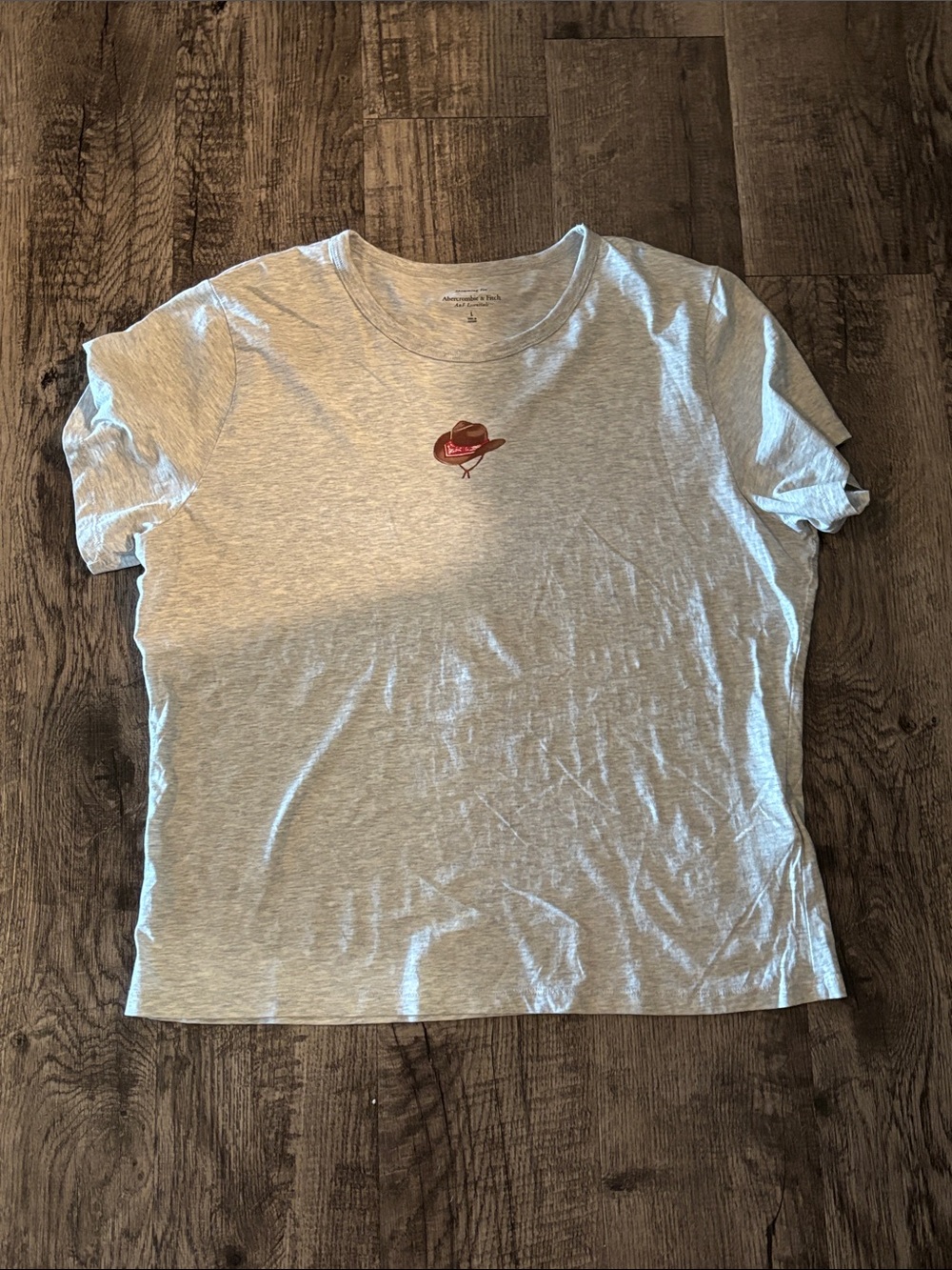 Abercrombie & Fitch Skimming Tee - Light Grey with Cowboy Hat - Size Large